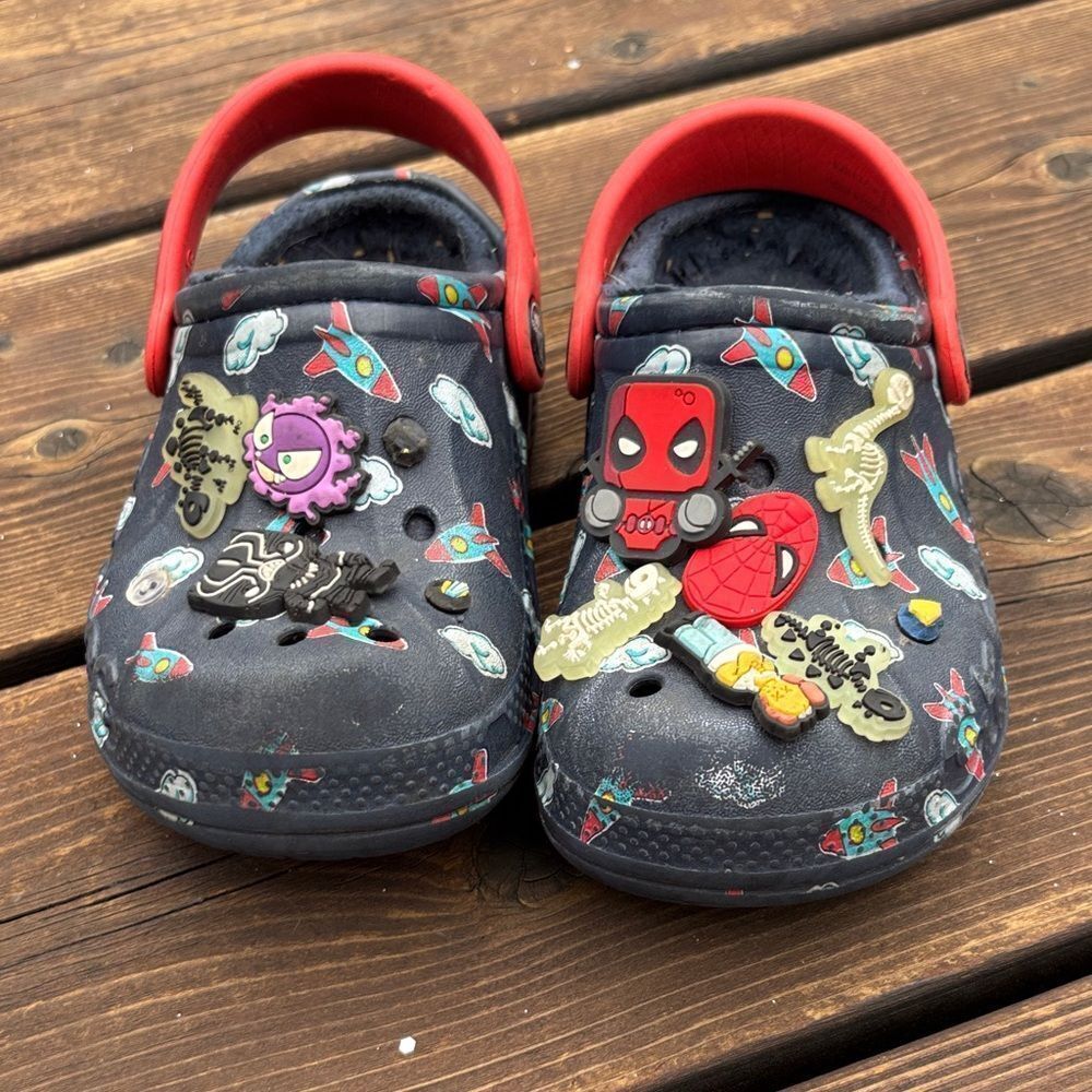 Kids' Rocket 🚀 Crocs  - Red and Black with Jibits